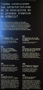 Don Diseño 3 ejemplos de la escalera del diseño - Diseño en los procesos de la empresa - Parte tres - Cómo condicionan las características de la disciplina en el proceso creativo de elBulli - Cartel en Exposicion Ferrán Adrià, Auditando el proceso creativo, octubre 2014 a marzo 2015. Espacio fundación Telefónica, Calle de Fuencarral 3, 28004, Madrid - Carlos Luzón